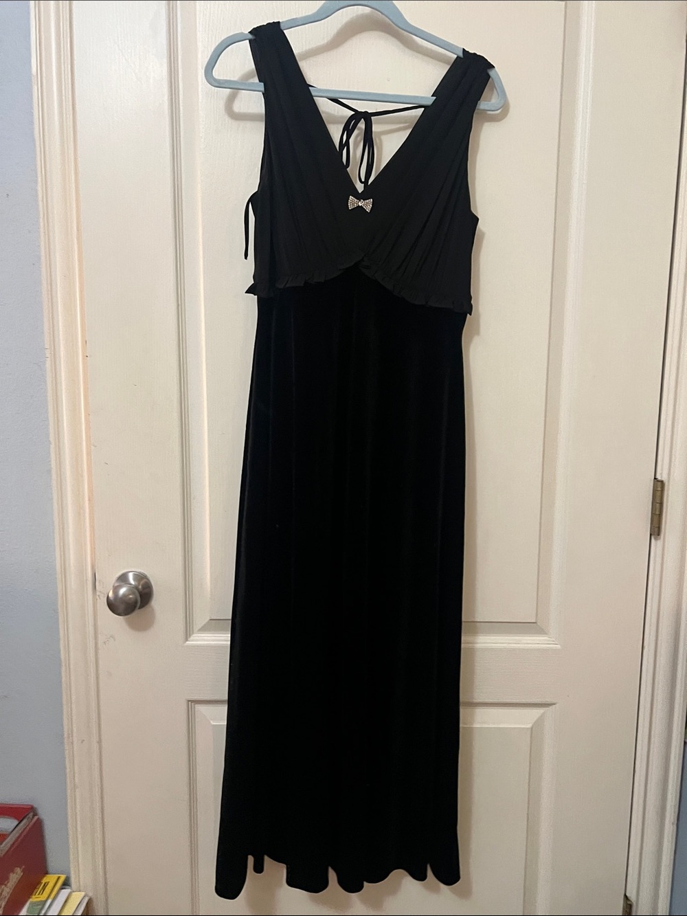 Black velvet Sleeveless V-Neck Maxi Dress with Back Tie
